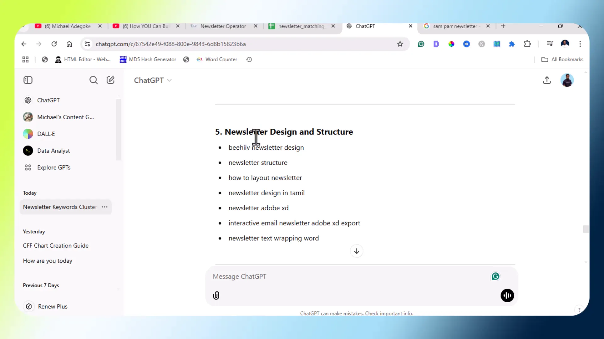 Newsletter design and structure keywords