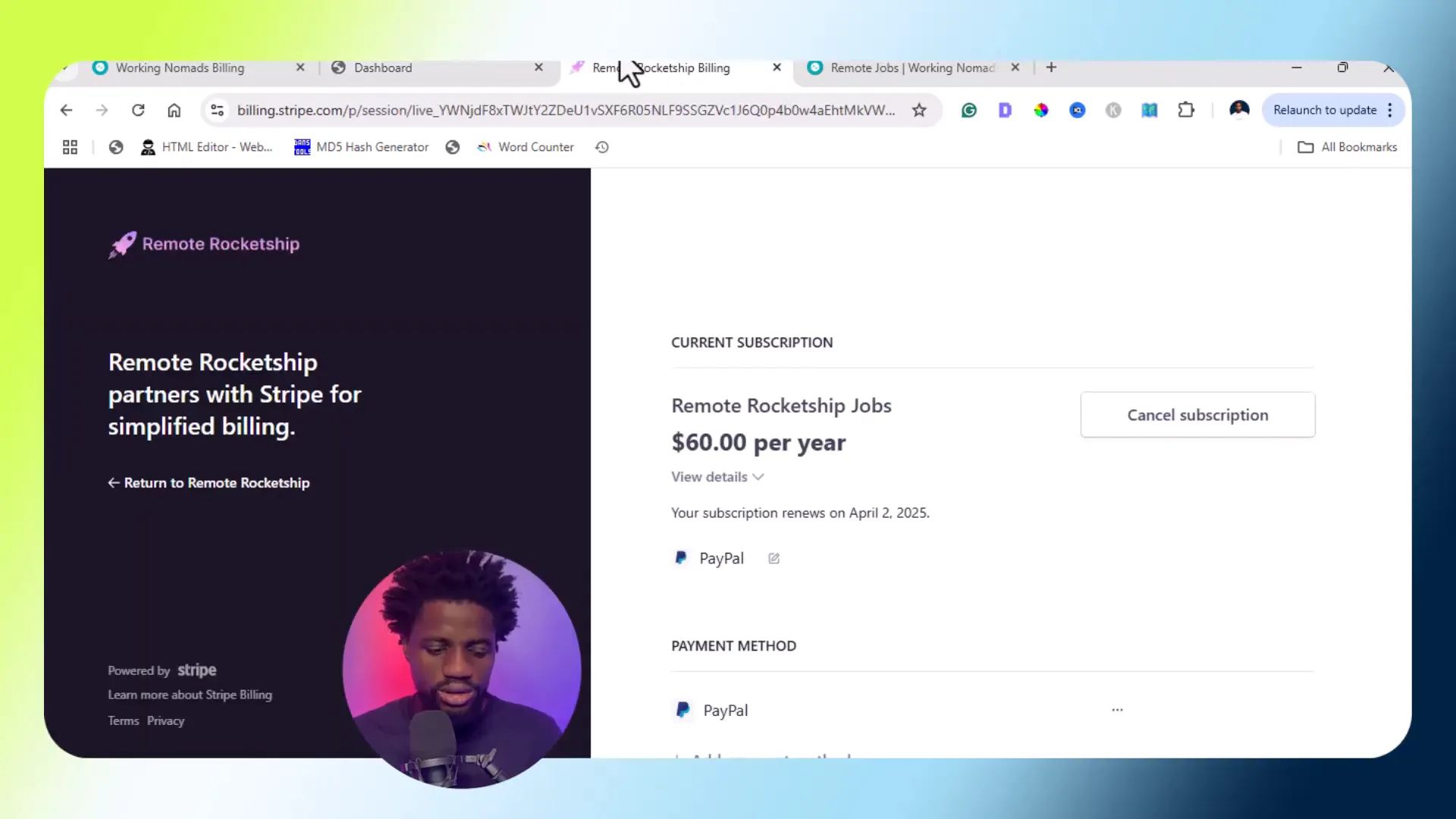 Working Nomads homepage showcasing job listings