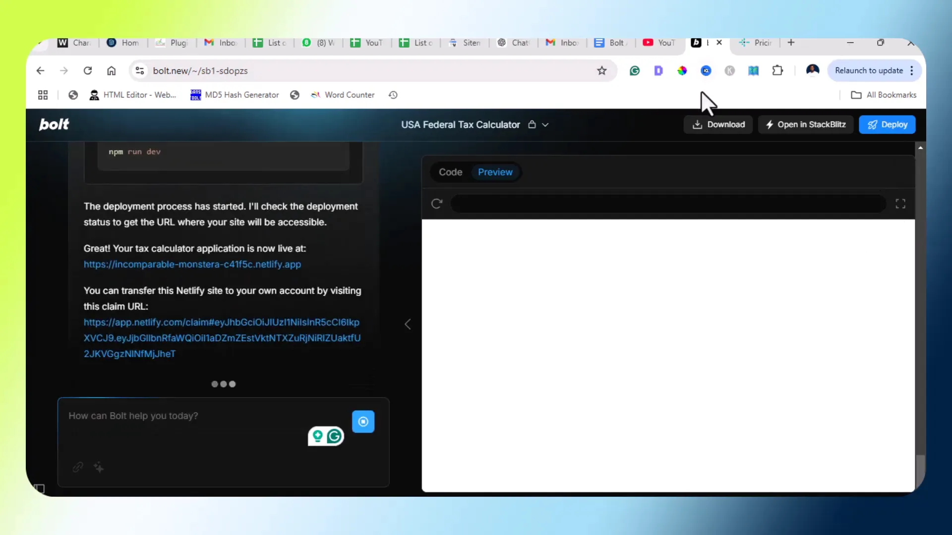 Deploying the project and generating a URL