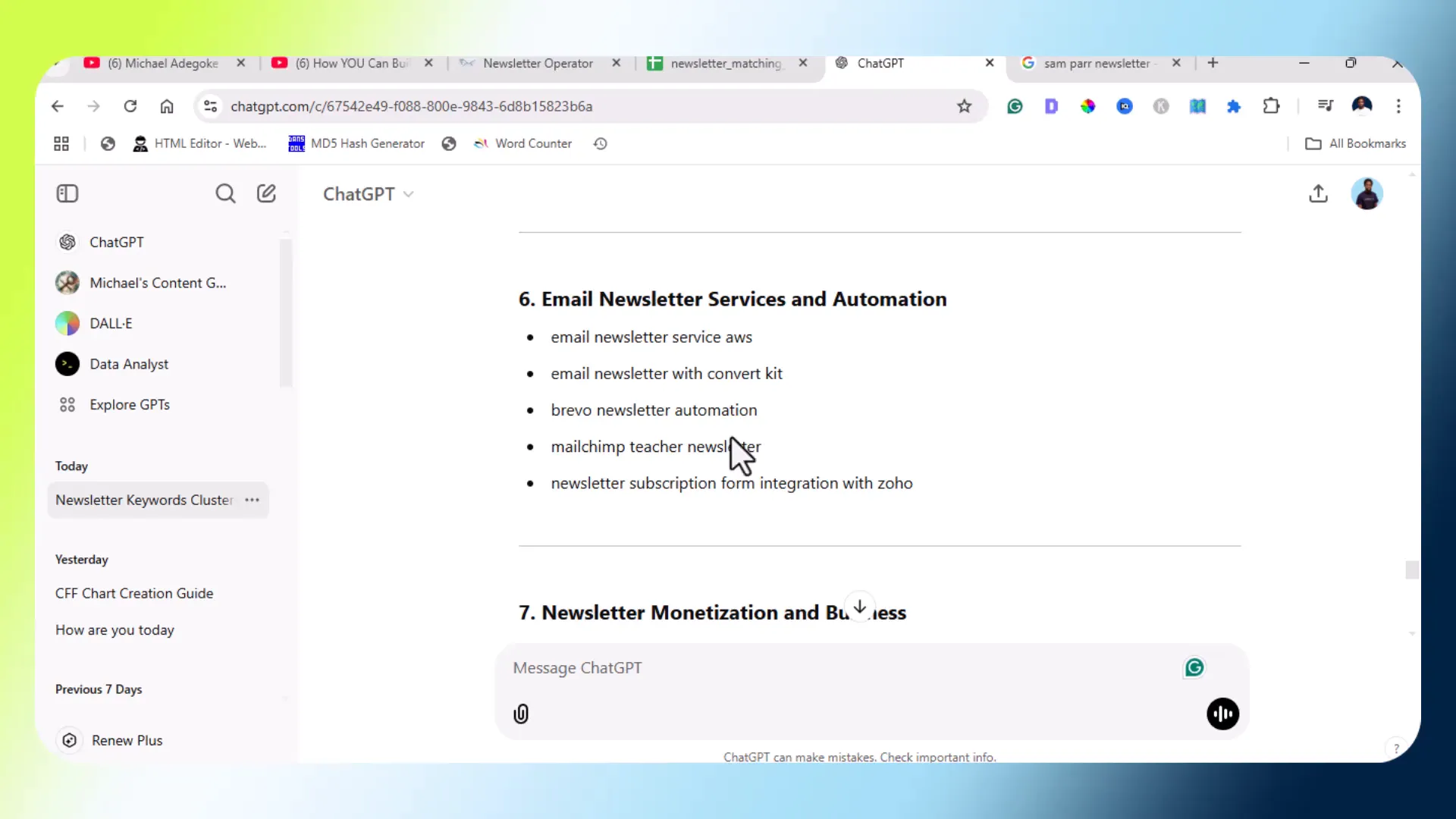 Email newsletter services and automation keywords