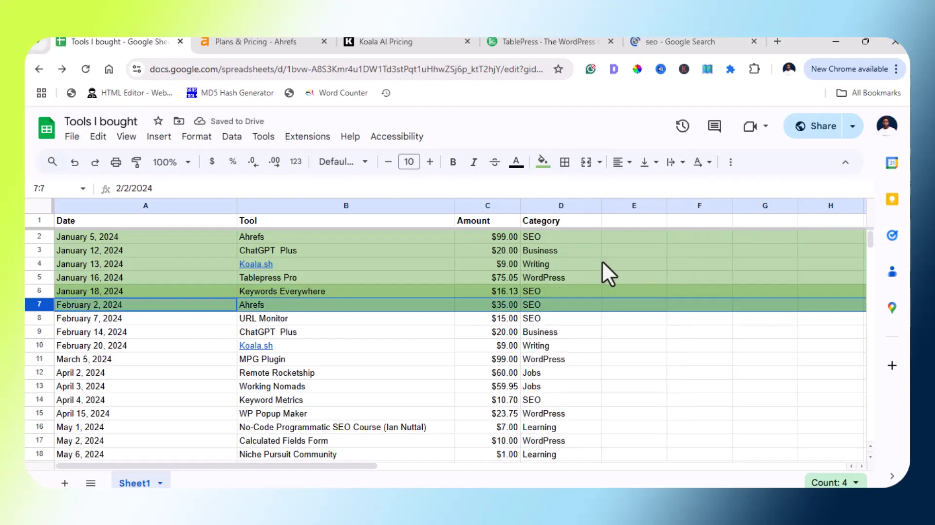 HFS interface showing credit usage