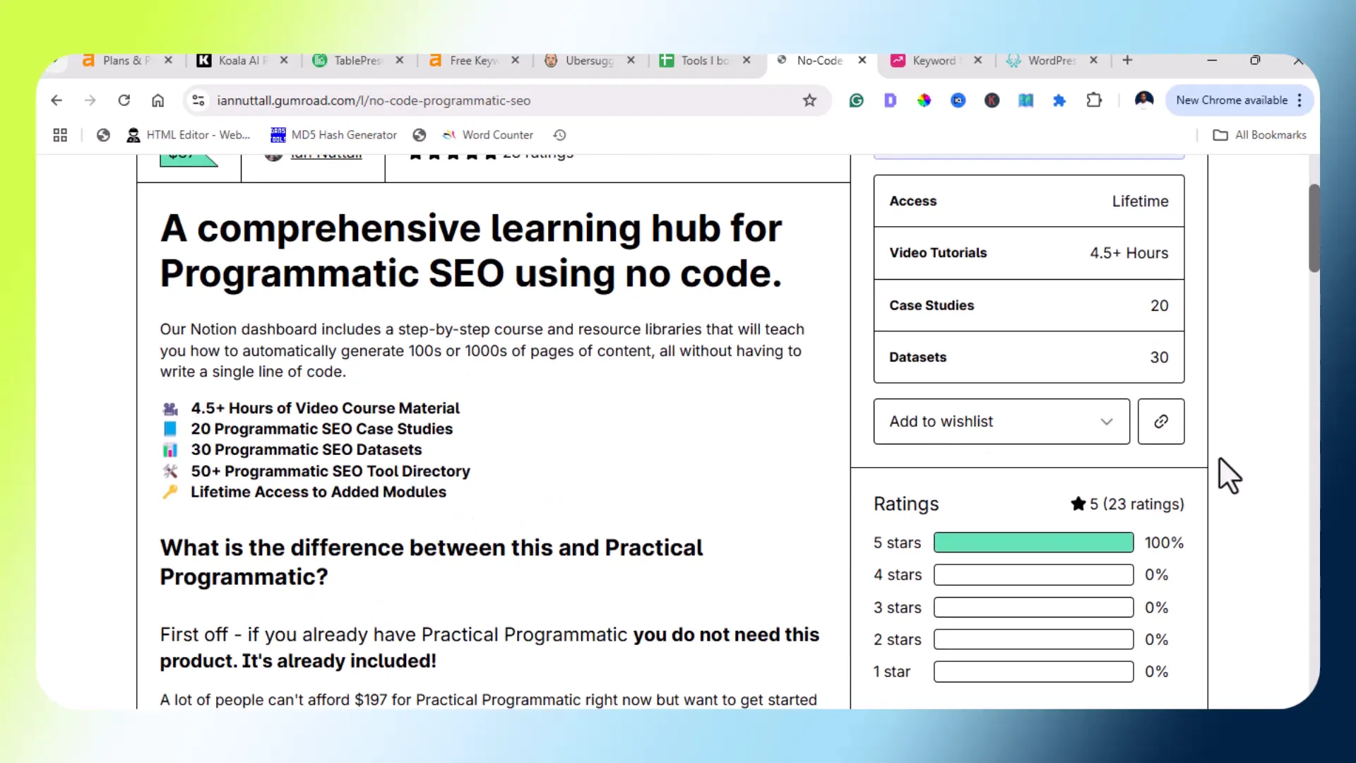 No-Code Programmatic SEO Course dashboard